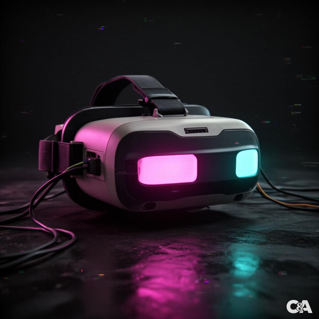 The unlabelled C&A headset with glowing magenta and cyan lenses